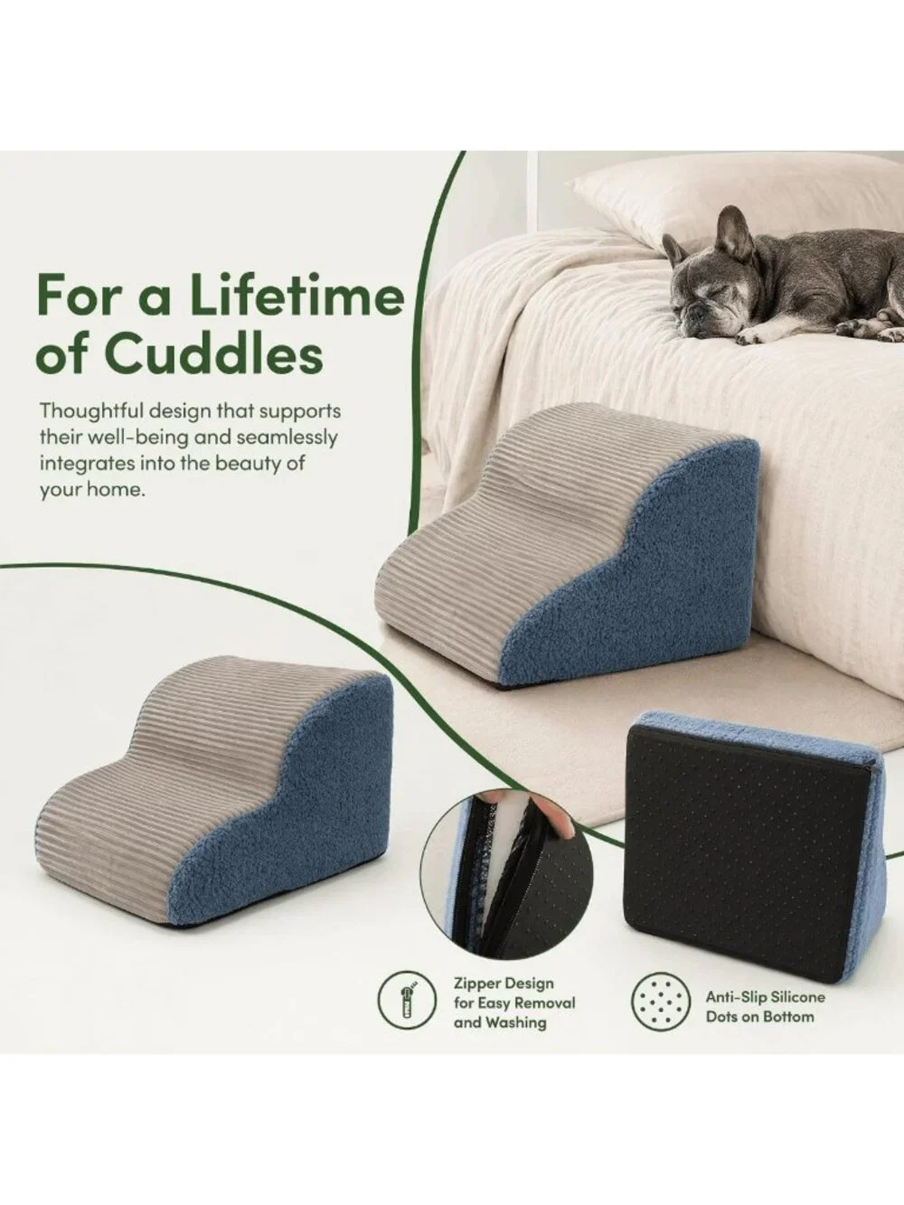Cozy 2-Step Foam Pet Stairs for Bed & Couch, 12
